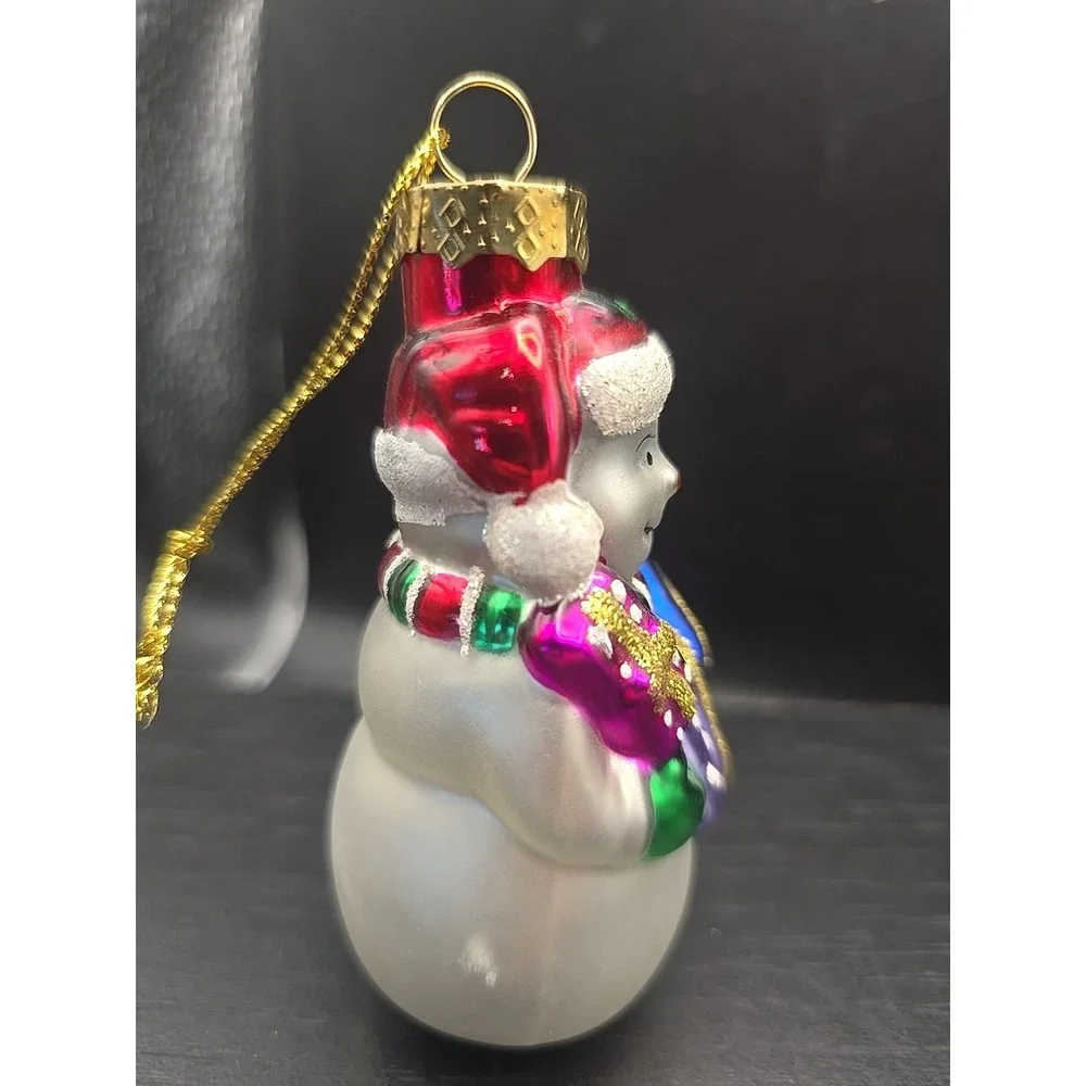 Vintage Lao Mai Christmas Holiday Ornaments Blown Glass Snowman Holding‎ Present